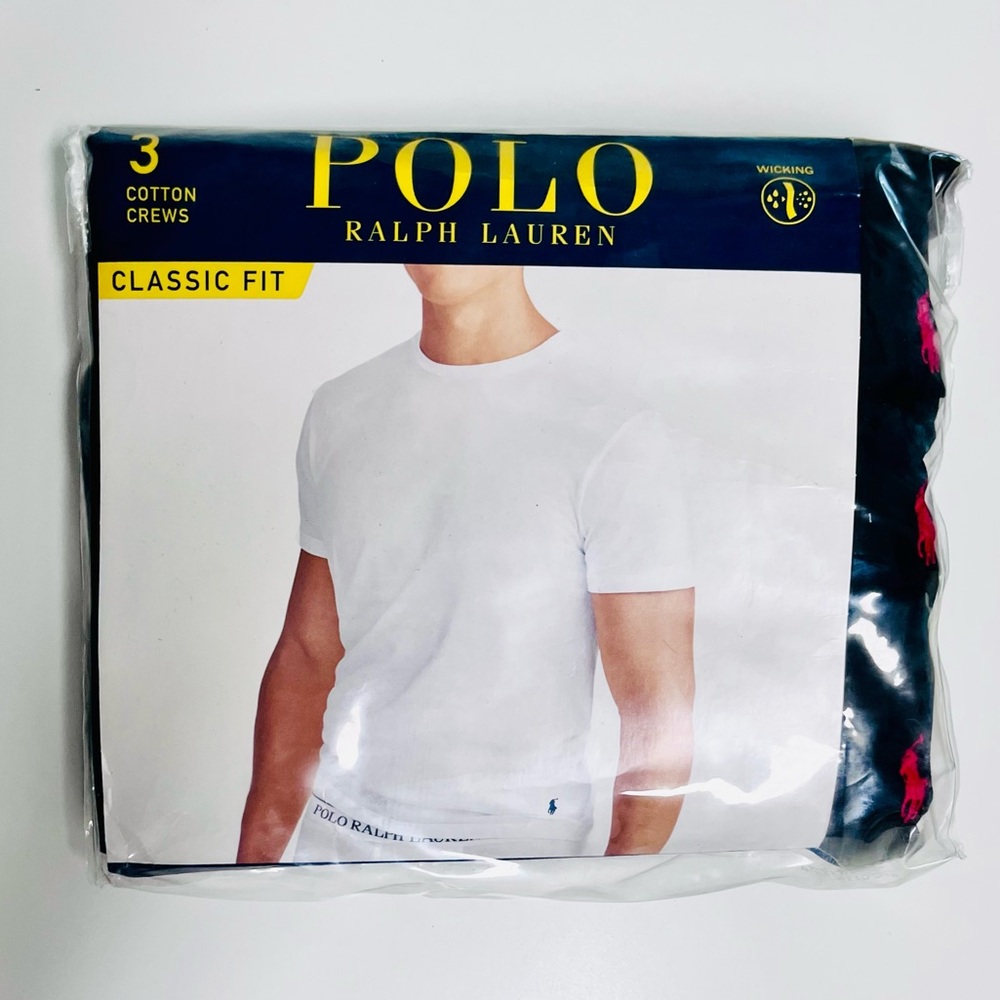 Pack of 3 Cotton Crew Neck Polo Ralph Lauren Black Undershirts.